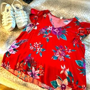 Red Hawaiian print blouse by Old Navy